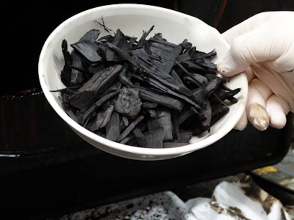 Biochar fabriqué à partir de copeaux de bois fruitier.