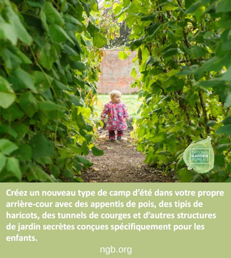 Petit enfant visible à l'extrémité d'un tunnel de courges.
