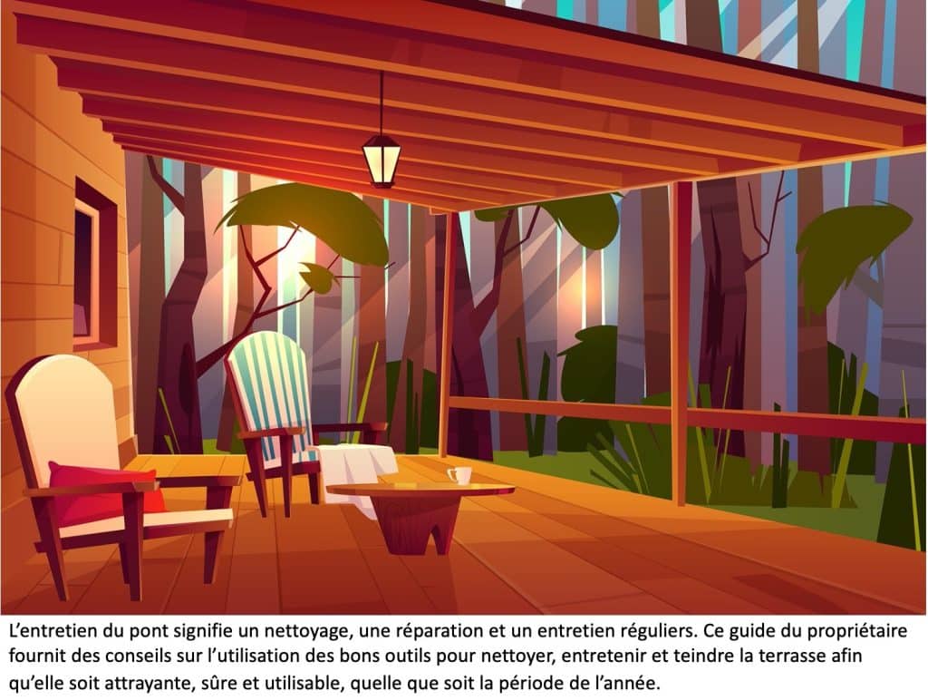 Terrasse en bois avec un toit et des meubles de jardin.