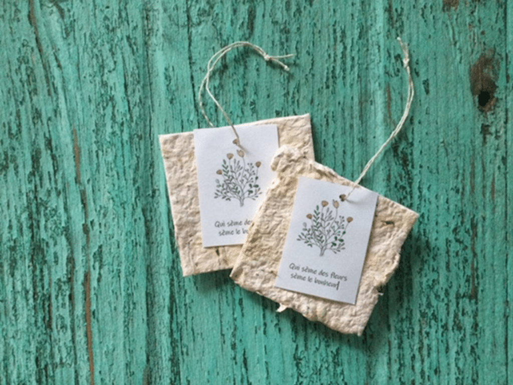 Papier à graines avec pensée attachée.